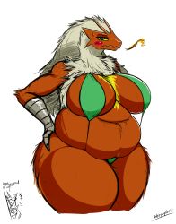 Rule 34 | 2017, 2girls, absurdres, artist name, beak, bikini, blaziken, blue eyes, blush, blush stickers, breasts, closed eyes, colored sclera, creatures (company), dated, embarrassed, english text, female focus, fire, furry, furry female, game freak, gen 3 pokemon, green bikini, half-closed eyes, hand on own hip, hand up, highres, huge breasts, long hair, looking at viewer, multiple girls, navel, nintendo, open mouth, platinum blonde hair, plump, pokemon, pokemon (creature), pokemon rse, sigh, signature, simple background, skindentation, sleepingeel, slingshot swimsuit, smile, solo focus, standing, sweat, swimsuit, text focus, thick thighs, thighs, thumbs up, white background, yellow sclera