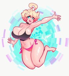 Rule 34 | ahoge, animated, animated gif, atropos (xpisigma), barefoot, blonde hair, bouncing breasts, breasts, floating, gradient hair, highres, large breasts, multicolored hair, original, tank top, thighs, xpisigma