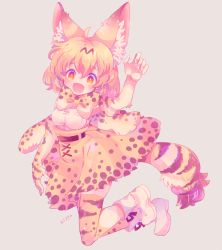 Rule 34 | 10s, 1girl, animal ears, animal print, bare shoulders, belt, blonde hair, boots, cat ears, cat tail, elbow gloves, gloves, kemono friends, looking at viewer, open mouth, serval (kemono friends), serval print, serval tail, shirt, short hair, simple background, skirt, sleeveless, sleeveless shirt, solo, tail, thighhighs, white footwear, white shirt, yellow eyes, zettai ryouiki, zippo (3756c)