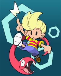 Rule 34 | 1boy, blonde hair, lucas (mother 3), male focus, mother (game), mother 3, nintendo, quiff, rope snake, shenanimation, shirt, shorts, striped clothes, striped shirt, super smash bros.
