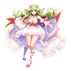 Rule 34 | 1girl, bow, breasts, cleavage, closed mouth, detached sleeves, dress, floating hair, frilled dress, frilled sleeves, frills, full body, green eyes, green hair, head wings, high heels, highres, kneehighs, large bow, leona (pixiv), long hair, medium breasts, official alternate costume, official art, pink corset, pink footwear, ragnarok online, simple background, sleeveless, sleeveless dress, smile, socks, solo, standing, tachi-e, transparent background, wanderer (ragnarok online), wavy hair, white dress, white sleeves, white wings, wide sleeves, wings