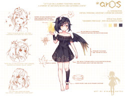Rule 34 | 1girl, :d, :t, ^ ^, angry, anklet, arm at side, arm warmers, artist name, bare arms, bare legs, bare shoulders, barefoot, beamed quavers, beamed semiquavers, black hair, black wings, blush, brown eyes, character sheet, closed eyes, closed mouth, collarbone, dress, english text, female focus, full body, gradient wings, hair ornament, head tilt, hyanna-natsu, jewelry, leaf print, leg warmers, long hair, maple leaf print, multicolored wings, multiple views, music, musical note, nervous smile, off-shoulder dress, off shoulder, open mouth, original, partially colored, portrait, pout, quaver, ribbon, short sleeves, silhouette, singing, single wing, smile, squiggle, standing, tareme, text focus, upper body, white background, white ribbon, wings