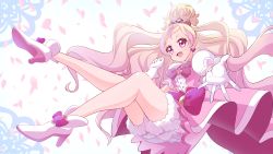 Rule 34 | 1girl, absurdres, bare legs, blonde hair, bloomers, boots, bow, cure flora, dress, earrings, eyebrows, flower, flower earrings, flower necklace, forehead, full body, gloves, go! princess precure, haruno haruka, high heel boots, high heels, highres, jewelry, long hair, looking at viewer, magical girl, necklace, open mouth, petals, pink dress, pink eyes, precure, puffy short sleeves, puffy sleeves, resolution mismatch, rose petals, short sleeves, solo, source smaller, tirofinire, underwear, waist bow, white footwear, white gloves