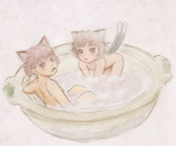 Rule 34 | 2girls, animal ears, bad id, bad pixiv id, bathing, blush, brown hair, cat ears, cat girl, cat tail, chen, extra ears, female focus, hair rings, kaenbyou rin, multiple girls, multiple tails, nabe, no headwear, nude, open mouth, red eyes, red hair, same-sex bathing, saraband, shared bathing, tail, touhou, tub
