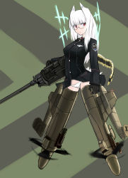 Rule 34 | 1girl, absurdres, animal ears, bad id, bad pixiv id, glasses, gloves, gun, head wings, heidimarie w. schnaufer, highres, hirschgeweih antennas, kineshin123, military, military uniform, panties, red eyes, solo, strike witches, striker unit, tail, underwear, uniform, weapon, white hair, white panties, wings, world witches series