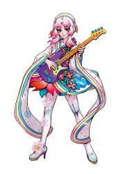 Rule 34 | 1girl, bad id, bad pixiv id, boots, electric guitar, flower, full body, guitar, high heel boots, high heels, highres, instrument, japanese clothes, looking at viewer, music, nail polish, petals, pink hair, playing instrument, short hair, simple background, smile, solo, standing, thigh boots, thighhighs, transparent background, udon (1udonoodle), vocaloid, vy1, white background, white footwear, wide sleeves