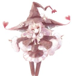 Rule 34 | 1girl, bad id, bad pixiv id, brown eyes, buran (kure), cape, hat, highres, original, pantyhose, pointy ears, simple background, solo, white hair, witch, witch hat