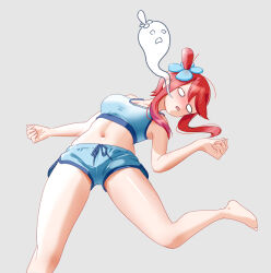 1girl alternate_costume blackminolith_(2ne) breasts creatures_(company) fainted game_freak large_breasts nintendo pokemon pokemon_bw red_hair skyla_(pokemon) solo