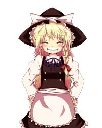 Rule 34 | 1girl, bad id, bad pixiv id, blonde hair, female focus, grin, hat, huleito, kirisame marisa, simple background, smile, solo, touhou, white background, witch, witch hat