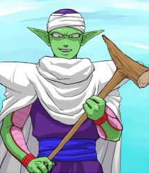 Rule 34 | cape, colored skin, dragon ball, dragonball z, green skin, piccolo, pointy ears, red eyes, smile, turban