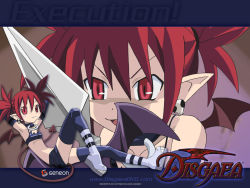 Rule 34 | 00s, bat wings, boots, bracelet, collar, disgaea, earrings, elbow gloves, etna (disgaea), flat chest, gloves, jewelry, makai senki disgaea, pointy ears, red eyes, red hair, tail, thighhighs, twintails, wings