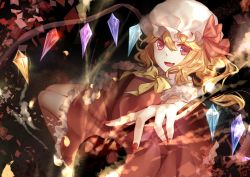 Rule 34 | 1girl, blonde hair, fingernails, flandre scarlet, hat, highres, kita (kitairoha), looking at viewer, open mouth, red eyes, short hair, side ponytail, smile, solo, touhou, wings