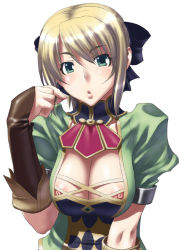 Rule 34 | 1girl, alternate costume, blonde hair, breasts, breasts squeezed together, cassandra alexandra, cleavage, green eyes, kansuke, large breasts, necktie, nipple slip, nipples, no bra, pink necktie, simple background, solo, soul calibur, soulcalibur, soulcalibur ii, white background