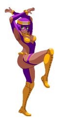 Rule 34 | 1girl, ass, cosplay, curvy, dark-skinned female, dark skin, full body, lowres, menat, rainbow mika (cosplay), solo, street fighter