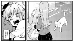 Rule 34 | 10s, 2girls, ahoge, angry, bad id, bad pixiv id, blush, breasts, comic, crying, crying with eyes open, dog, greyscale, height difference, hikawa79, hug, kantai collection, kuma (kancolle), long hair, long sleeves, monochrome, multiple girls, ooi (kancolle), open mouth, outdoors, pleated skirt, scared, school uniform, serafuku, short sleeves, shorts, skirt, tears, translated, trembling, uniform
