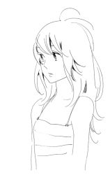 Rule 34 | 1girl, bare shoulders, camisole, close-up, greyscale, long hair, monochrome, shimura takako, sideways, simple background, solo, upper body, white background