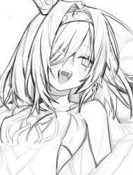 1girl bare_shoulders freng greyscale monochrome open_mouth original sketch solo