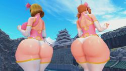 Rule 34 | 1other, 2girls, 3d, animated, ass, ass focus, ass shake, bare shoulders, bow, breasts, bridal gauntlets, brown hair, cosplay, creatures (company), curly hair, curvy, faubek, from behind, game freak, hair bow, haruka (senran kagura), haruka (senran kagura) (cosplay), highres, huge ass, jiggle, large breasts, may (pokemon), multiple girls, name connection, nintendo, pokemon, pokemon oras, senran kagura, shiny clothes, shiny skin, short hair, short hair with long locks, sideboob, thick thighs, thighhighs, thighs, thong, video