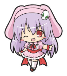 Rule 34 | 1girl, ;d, animal hat, blush stickers, chibi, commentary request, dress, full body, hair between eyes, hat, long hair, looking at viewer, one eye closed, open mouth, original, outstretched arm, pink dress, pink hat, puffy short sleeves, puffy sleeves, purple hair, rabbit hat, red eyes, red footwear, red scrunchie, ri-net, scrunchie, short sleeves, simple background, smile, snow rabbit, solo, standing, thighhighs, very long hair, white background, white thighhighs, wrist scrunchie