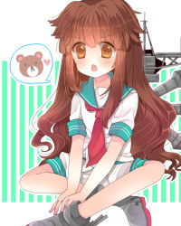 Rule 34 | 10s, 1girl, ahoge, bad id, bad pixiv id, bear, brown eyes, brown hair, chiri (ayame), heart, kantai collection, kuma (kancolle), crossed legs, long hair, machinery, open mouth, personification, sitting, solo