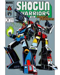 Rule 34 | 1980s (style), autobot, choudenji robo combattler v, clenched hands, combattler v (robot), comic cover, commentary, copyright name, cover, crossover, dual wielding, electricity, english commentary, fake cover, gun, highres, holding, holding gun, holding weapon, marvel, mecha, ochopante, oldschool, outside border, pillarboxed, retro artstyle, robot, super robot, superion, transformers, visor, weapon