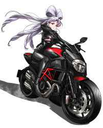 Rule 34 | 1girl, absurdres, akagi towa, ankle boots, bad id, bad pixiv id, biker clothes, bikesuit, black bodysuit, black footwear, black gloves, bodysuit, boots, closed mouth, company name, ducati, earrings, expressionless, fingerless gloves, floating hair, full body, gloves, go! princess precure, hair rings, highres, jewelry, long hair, looking at viewer, motor vehicle, motorcycle, pointy ears, precure, red eyes, sharumon, silver hair, simple background, skin tight, solo, straddling, tsurime, twilight (go! princess precure), upright straddle, vehicle, very long hair, wheel, white background