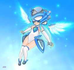 Rule 34 | blue eyes, blue hair, child, elbow gloves, gloves, highres, kuontendou, leotard, long hair, pixiv, pixiv-tan, solo, thighhighs, white thighhighs, wings