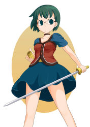 Rule 34 | 1girl, gahiro, glasses, green hair, original, short hair, solo, sword, weapon