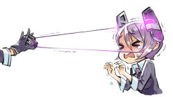 Rule 34 | &gt; &lt;, 10s, 2girls, black gloves, blush, bullying, commentary request, crying, eyepatch, closed eyes, gloves, glowing, hair between eyes, headgear, kantai collection, multiple girls, nonco, purple hair, short hair, simple background, solo focus, sweatdrop, tatsuta (kancolle), tears, tenryuu (kancolle), trembling, upper body, white background, wince