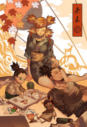 Rule 34 | 1girl, 2boys, black hair, blonde hair, cactus, crayon, drawing, closed eyes, facial hair, family, father and son, gaara (naruto), goatee, green eyes, hetero, hexahydrate, husband and wife, japanese clothes, lap pillow, long hair, mother and son, multiple boys, nara shikadai, nara shikamaru, naruto, naruto (series), photo album, ponytail, quad tails, sleeping, temari (naruto)