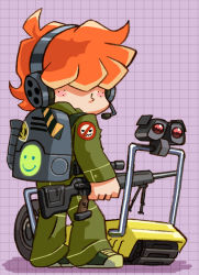 Rule 34 | 10s, 1boy, backpack, bad id, bad pixiv id, bag, brief (psg), freckles, gun, hair over eyes, headphones, headset, jumpsuit, male focus, official style, orange hair, panty &amp; stocking with garterbelt, randoseru, rifle, shoes, sneakers, sniper rifle, solo, toriny, weapon