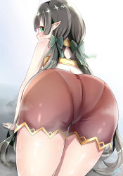 Rule 34 | 1girl, absurdres, ass, ayumi (princess connect!), elf, green eyes, highres, looking at viewer, pointy ears, princess connect!, takemura kou, twintails