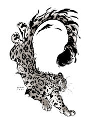 Rule 34 | animal, animal focus, fulemyart, full body, grey fur, highres, leopard tail, no humans, original, simple background, snow leopard, spots, spotted tail, tail