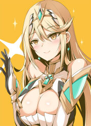 Rule 34 | blonde hair, breasts, cleavage, earrings, inoue takuya (tactactak), jewelry, large breasts, mythra (xenoblade), xenoblade chronicles (series), xenoblade chronicles 2, yellow eyes