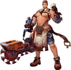 Rule 34 | 1boy, abs, alternate pectoral size, artist request, bara, bare pectorals, bare shoulders, beard, blood, blood on clothes, bloody weapon, blue eyes, brown hair, chest harness, circular saw, cosplay request, denim, denim shorts, facial hair, gyee, halloween, halloween costume, harness, highres, holding, holding mask, holding weapon, large pectorals, leg hair, long sideburns, looking at viewer, male focus, manly, mask, mature male, multicolored hair, muscular, muscular male, navel, nipples, official alternate costume, official art, orange hair, pectorals, pelvic curtain, rand (gyee), saw, short hair, shorts, sideburns, smile, solo, stomach, stubble, tank top, transparent background, two-tone hair, undercut, unworn mask, weapon, weapon request, white tank top