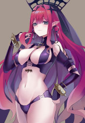 Rule 34 | 1girl, absurdres, black nails, black panties, black sleeves, bracelet, breasts, closed mouth, commentary request, detached sleeves, earrings, baobhan sith (fate), baobhan sith (second ascension) (fate), fate/grand order, fate (series), fingernails, grey eyes, hair between eyes, hair intakes, highres, hoop earrings, jewelry, koizumo, large breasts, lips, long hair, looking at viewer, nail polish, navel, panties, pink lips, pointy ears, purple hair, revealing clothes, slit pupils, solo, spiked bracelet, spikes, stomach, underwear, very long hair