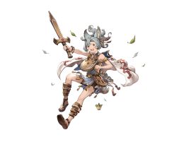 Rule 34 | 10s, 1girl, animal ears, blue hair, bracelet, cape, erune, full body, granblue fantasy, jewelry, leaf, male focus, minaba hideo, official art, open mouth, ponytail, sandals, solo, sword, teeth, thelonim, transparent background, weapon