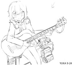 Rule 34 | 1girl, arrow (symbol), backpack, bag, chinese commentary, commentary request, crate, girls&#039; frontline, guitar, instrument, jacket, m200 (girls&#039; frontline), necktie, open clothes, open jacket, shirt, sketch, user jegm5722, white background