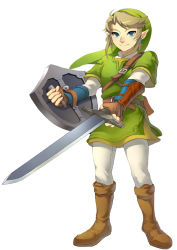 Rule 34 | 1boy, blonde hair, fingerless gloves, gloves, hat, holding, holding sword, holding weapon, link, male focus, muse (rainforest), nintendo, pointy ears, shield, simple background, solo, sword, the legend of zelda, weapon
