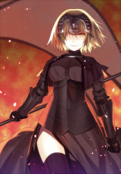 Rule 34 | 1girl, armor, blonde hair, breasts, fate/grand order, fate (series), headpiece, jeanne d&#039;arc (fate), jeanne d&#039;arc alter (avenger) (fate), jeanne d&#039;arc alter (fate), large breasts, long hair, looking at viewer, sanae (satansanae), short hair, solo, yellow eyes