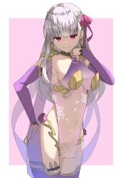 Rule 34 | 1girl, absurdres, armlet, armor, bare shoulders, bikini armor, blush, bracelet, breasts, circlet, collar, detached sleeves, dress, earrings, fate/grand order, fate (series), floral print, hair ribbon, highres, jewelry, kama (fate), kama (second ascension) (fate), large breasts, long hair, looking at viewer, metal collar, pelvic curtain, purple dress, purple sleeves, purple thighhighs, red eyes, ribbon, ring, smile, solo, thighhighs, thighlet, thighs, white hair, yuuki (fehr2487)
