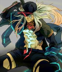 Rule 34 | 1boy, artoria pendragon (fate), baseball cap, blue eyes, blue jacket, cosplay, dark skin, dark-skinned male, fate/apocrypha, fate/grand order, fate (series), hat, heroine x (cosplay), jacket, long hair, looking at viewer, male focus, mine (odasol), muscular, mysterious heroine x (fate), open pants, pants, ponytail, saber (fate), scarf, shorts, siegfried (fate), simple background, solo, track jacket, unzipped, white hair