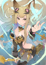 Rule 34 | animal ears, bana (stand flower), between legs, blonde hair, bow (weapon), breasts, bug, butterfly, erune, granblue fantasy, hair ornament, heart, highres, insect, large breasts, leotard, long hair, metera (granblue fantasy), mole, mole under mouth, nail polish, solo, weapon