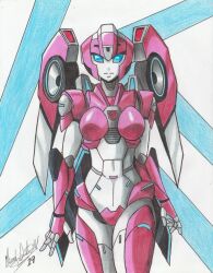 Rule 34 | 1girl, 2019, arcee, autobot, blue eyes, breasts, highres, mechanical arms, mechanical hands, mechanical legs, mechanical wings, medium breasts, ravernclouk design, robot, robot girl, solo, transformers, wings