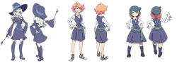 Rule 34 | 10s, 3girls, amanda o&#039;neill, belt, constanze amalie von braunschbank-albrechtsberger, diana cavendish, female focus, full body, hand on own hip, hat, little witch academia, loafers, long hair, multiple girls, orange hair, school uniform, shoes, short hair, simple background, sneakers, socks, wand, white background, witch hat