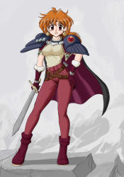 Rule 34 | cape, earrings, gloves, headband, highres, jewelry, lina inverse, red eyes, red hair, slayers, sword, weapon