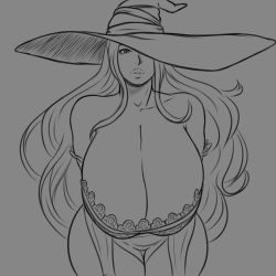Rule 34 | breasts, cleavage, dragon&#039;s crown, franktonius, gigantic breasts, hat, sketch, sorceress (dragon&#039;s crown), witch hat