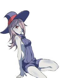 Rule 34 | 10s, 1girl, bad id, bad pixiv id, blush, breasts, covered erect nipples, hair over one eye, hat, little witch academia, matsu-jun, meme attire, red eyes, sideboob, small breasts, solo, sucy manbavaran, virgin killer sweater, white hair, witch, witch hat