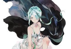 Rule 34 | 1other, androgynous, babydoll, camisole, collar, crack, cracked skin, crystal hair, expressionless, flat chest, ghost quartz (houseki no kuni), green hair, grey eyes, grey hair, hair over one eye, houseki no kuni, humanization, kneeling, lingerie, looking at viewer, multicolored hair, on one knee, panties, ribbon, ribbon trim, salmon88, see-through, short hair, short hair with long locks, sidelocks, solo, spaghetti strap, underwear, white camisole, white panties