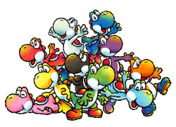 Rule 34 | absurdres, blue footwear, boots, brown footwear, crossed arms, highres, lying, mario (series), nintendo, official alternate color, official art, on stomach, open mouth, purple footwear, simple background, standing, white background, yellow footwear, yoshi, yoshi&#039;s island ds
